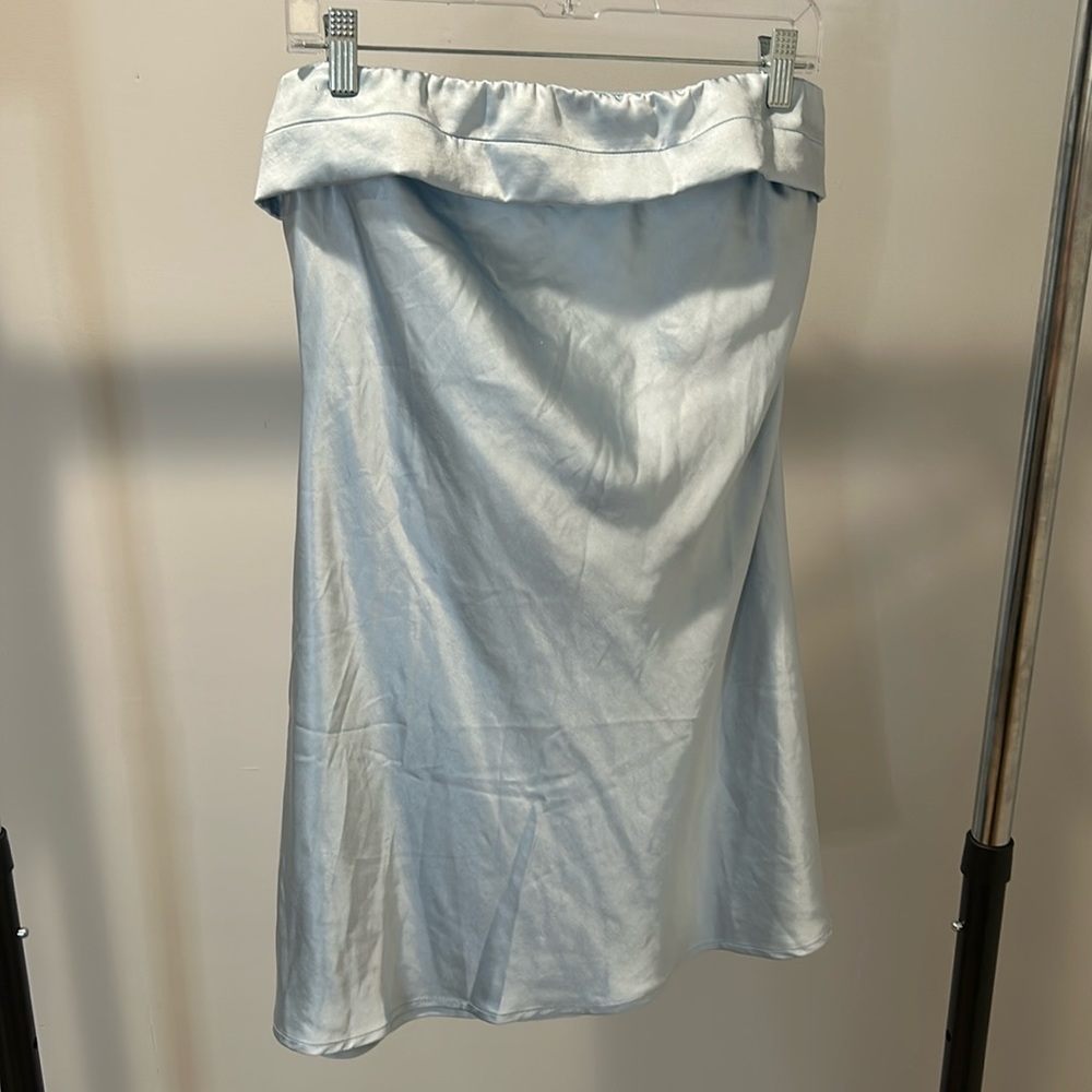 BELLEVUE SATIN STRAPLESS MINI DRESS - LIGHT BLUE